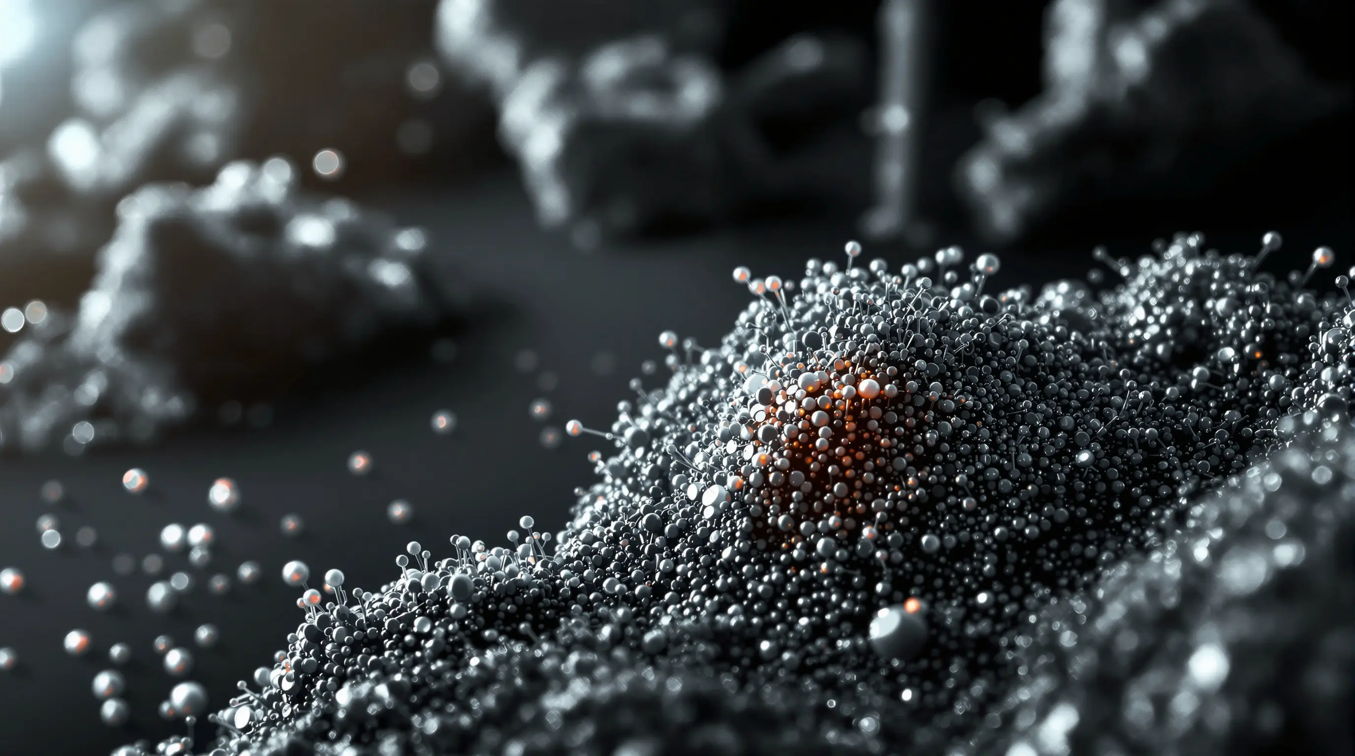 니오븀 금속과 NbC 미세조직을 시각화한 전자현미경 스타일 이미지