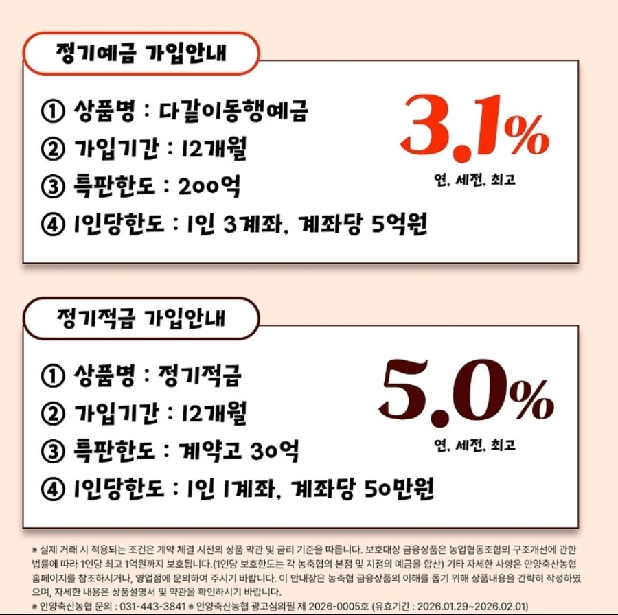 연 5% 농협 정기적금 특판 안양축산농협 주말 한정 판매