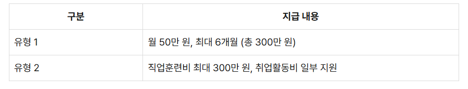 국민취업지원제도 유형별 금액 및 지원내용