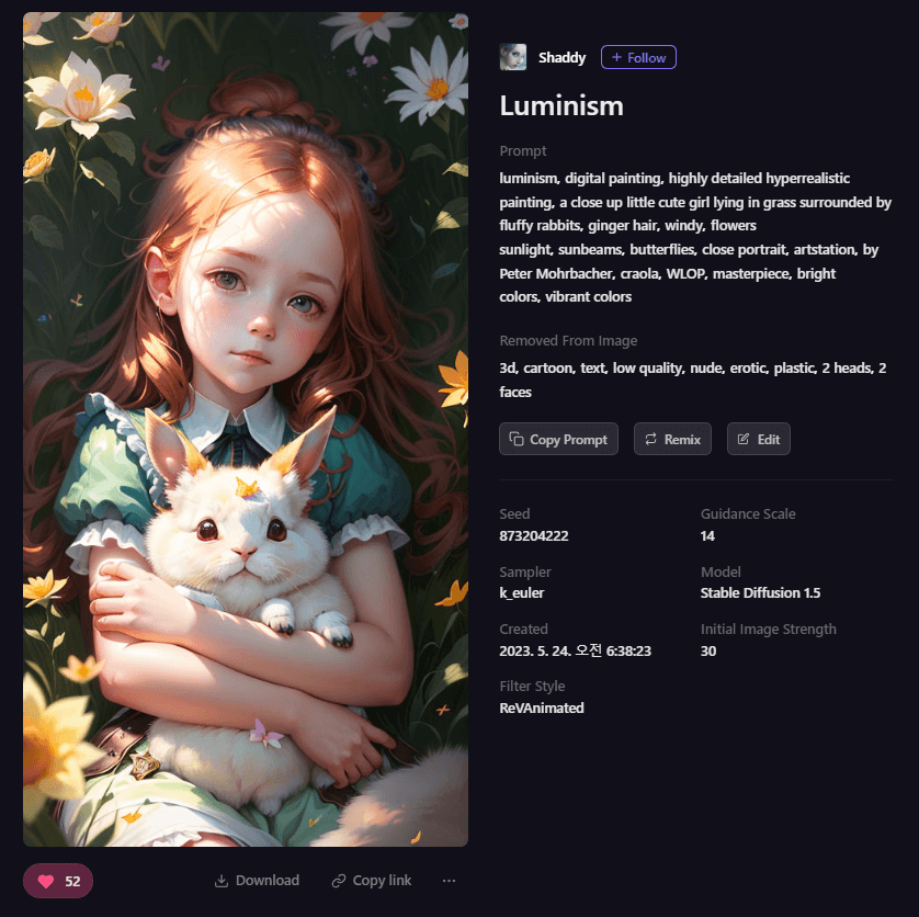 Playground AI 그림 - 토끼를 안고 있는 소녀