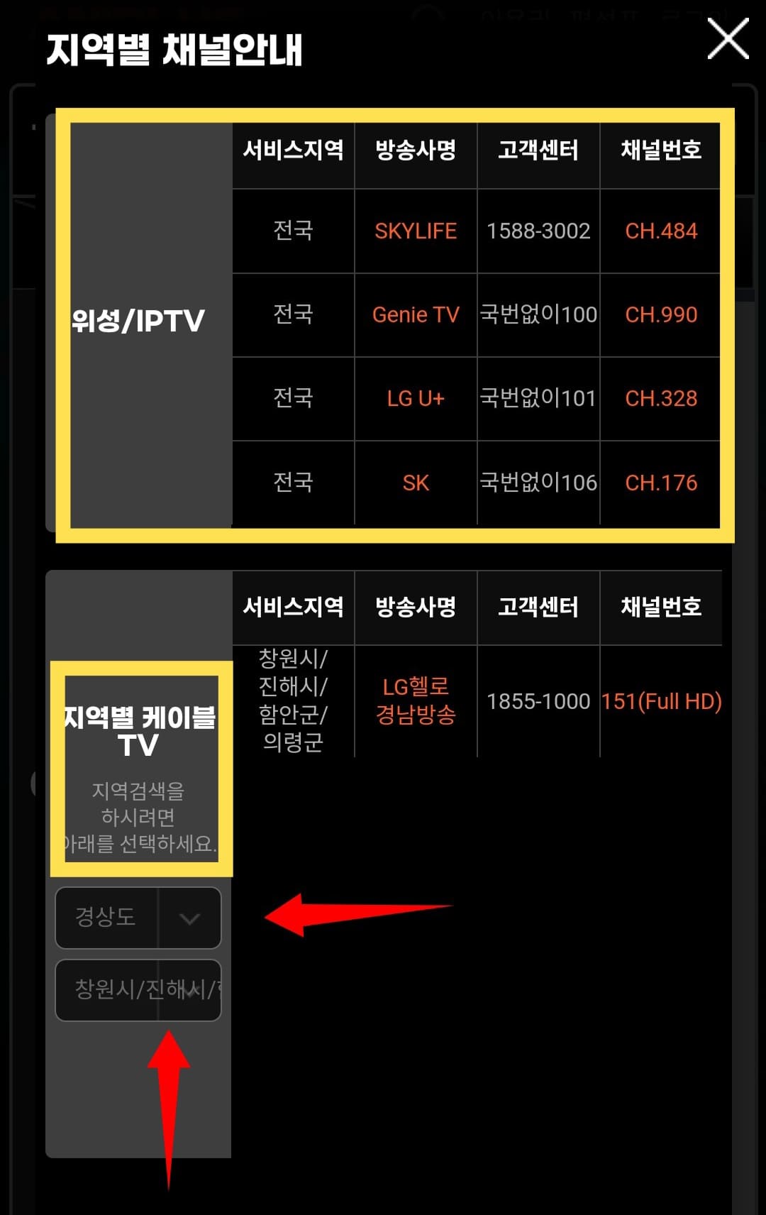 애니플러스-편성표-및-채널번호-확인하는-법-TV 채널-편성표-페이지를-보면-위성방송-및-IPTV-방송사의-고객센터-번호와-채널번호가-안내되어-있습니다.-또한&amp;#44;-지역별-케이블-TV의-경우-지역-검색을-통해-방송사명&amp;#44;-고객센터&amp;#44;-채널번호를-확인할-수-있습니다.