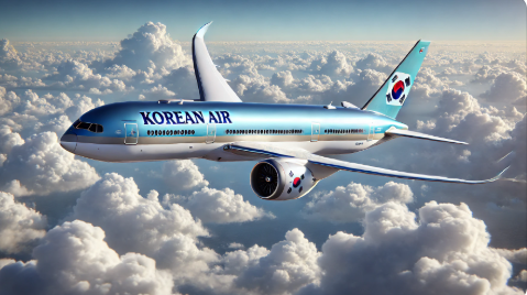 구름위를 날고있는 대한항공 항공기