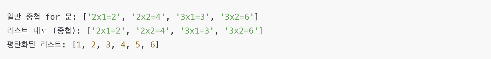 파이썬 리스트 내포에 중첩 for 문 사용 예시
