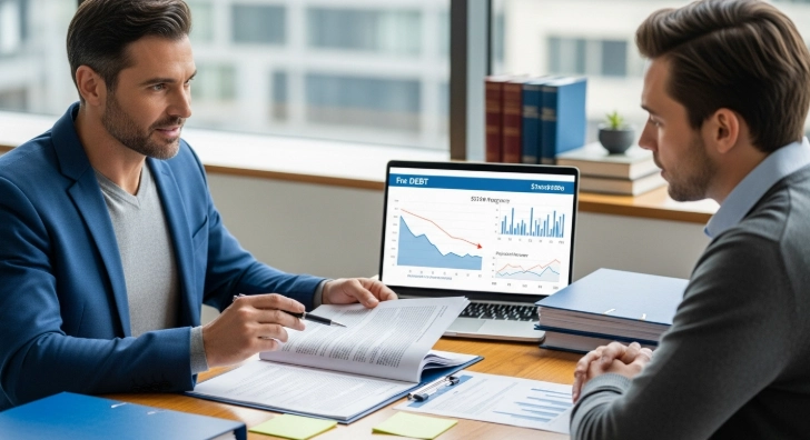 재정 및 법률 전문가와 상담하며 통장 압류 대처법을 논의하는 모습.