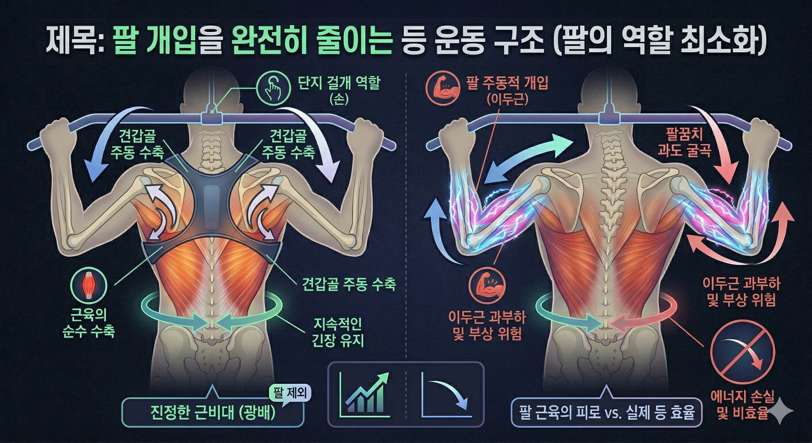 팔 개입 완전히 줄이는 등 운동 구조
