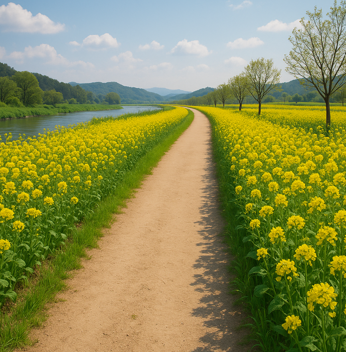 충남 서천 판교천 수변 유채꽃 산책로