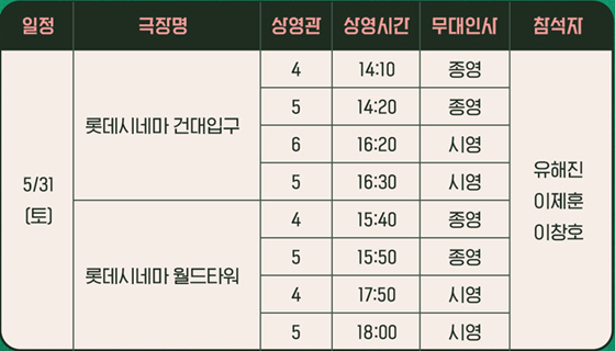 롯제시네마 소주전쟁 무대인사 일정