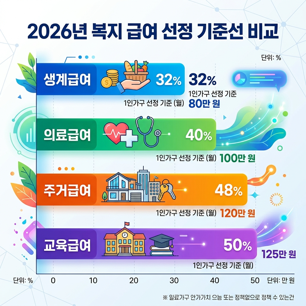 2026 생계 의료 주거 교육급여 커트라인 비교