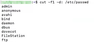 cut -f1 -d: /etc/passwd