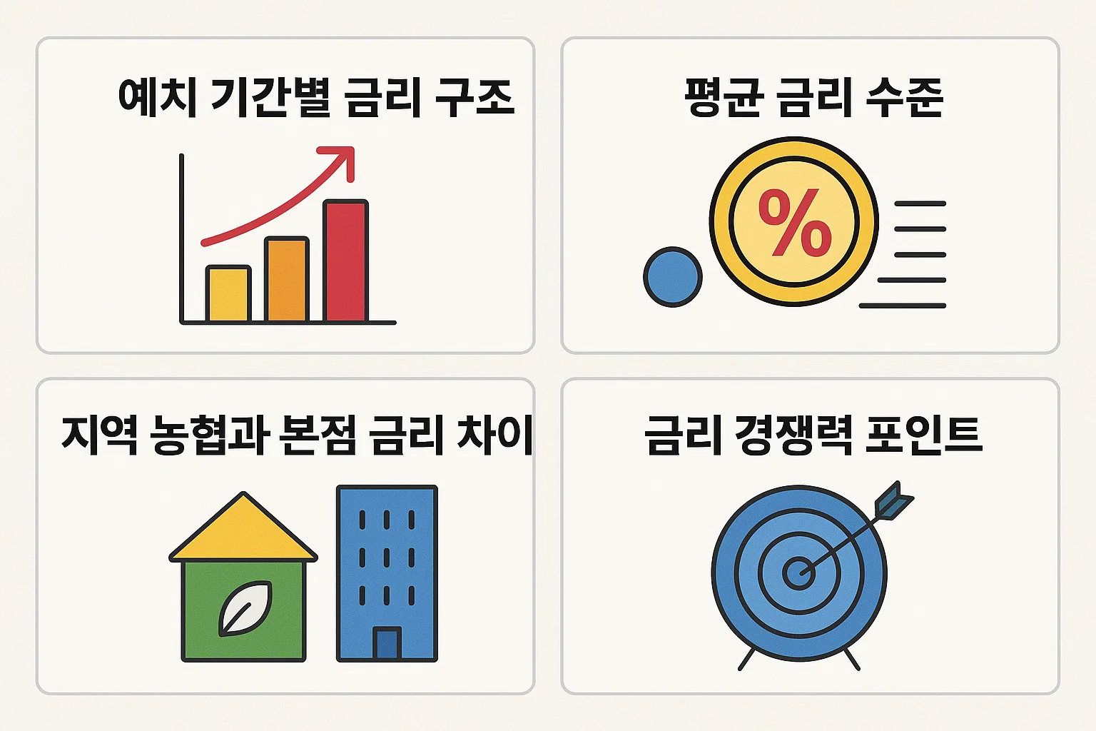 농협 정기예금의 예치기간별 금리 변화 추이와 본점·지역 농협 간 금리 차이를 시각적으로 정리한 2025년 최신 금리 비교 인포그래픽
