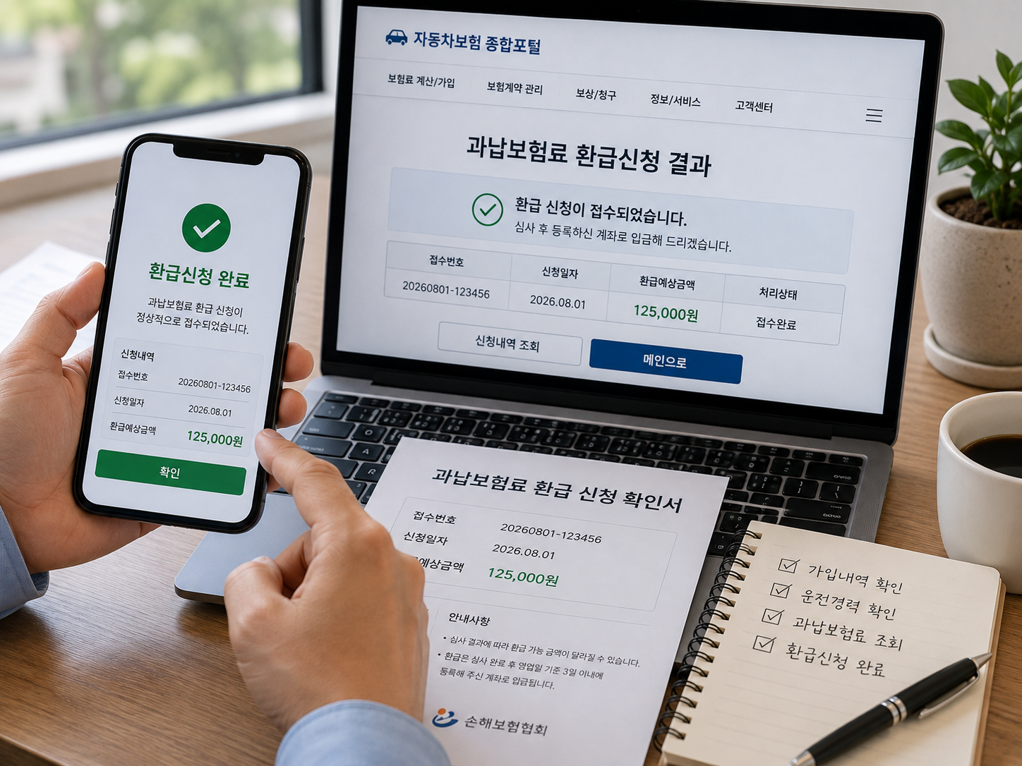 자동차보험 과납보험료 환급 신청 결과 확인 모습