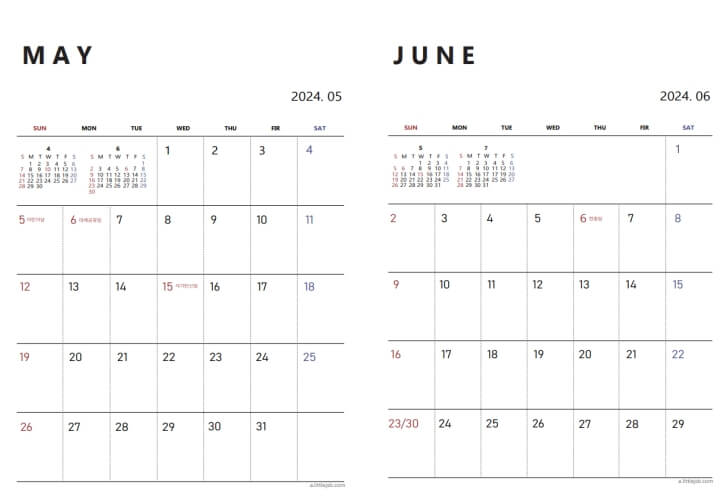 2024달력_5월_6월_다운로드_인쇄_출력