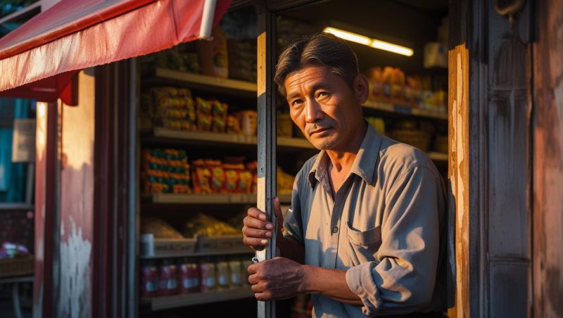 장사가 안되어 침울한 모습의 소상공인 모습