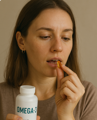 오메가3를 챙겨먹는 여성 사진