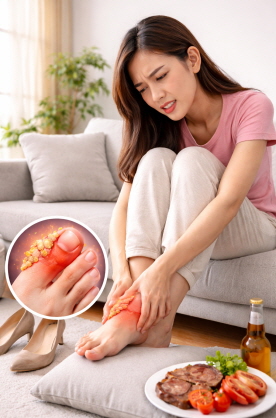 통풍으로 힘들어하는 여성의 모습