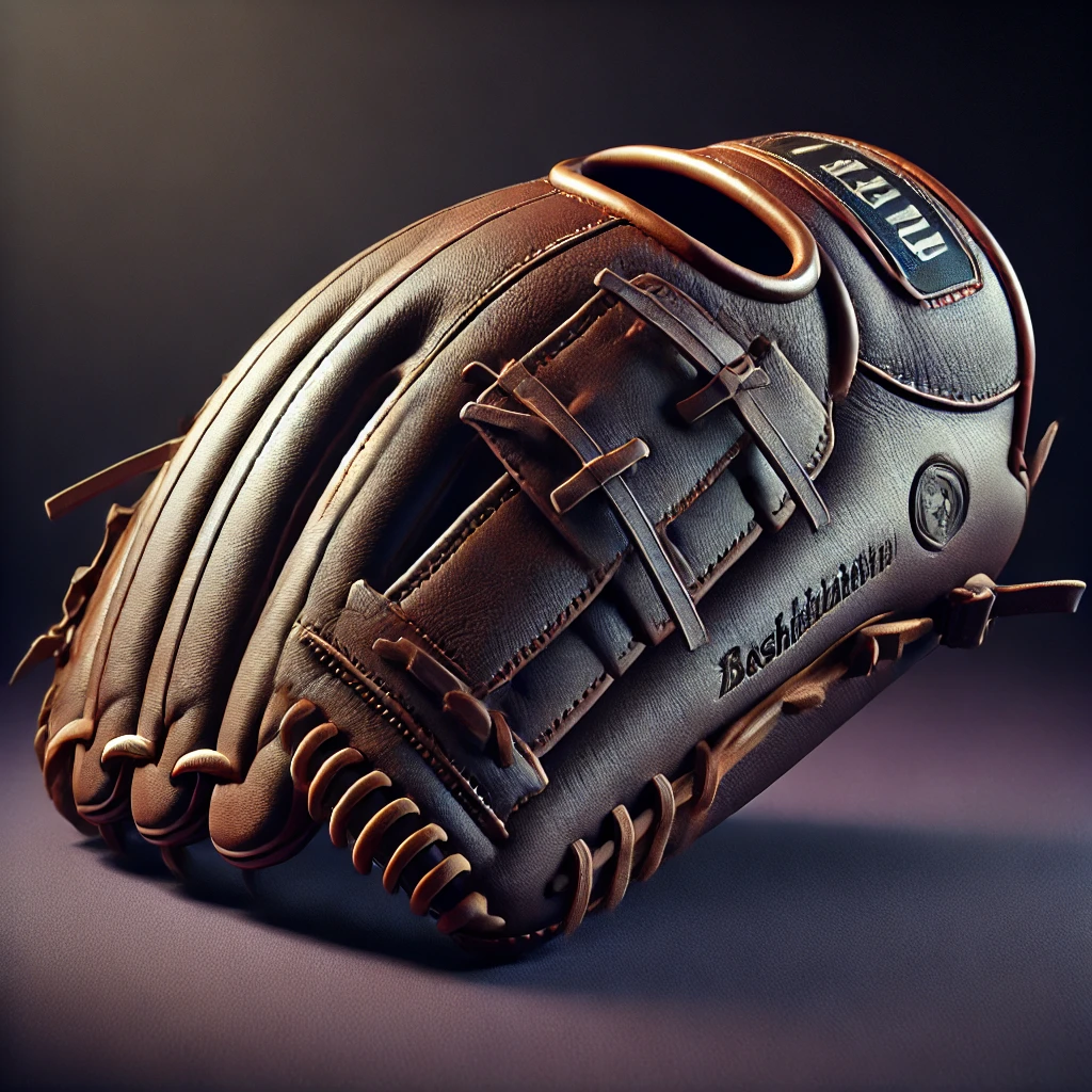 고급 야구 글러브 클로즈업 (보라색 배경, 조명 강조)