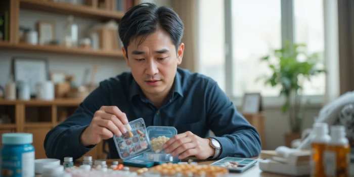 nk세포 영양제 정리하는 중년 남성 
