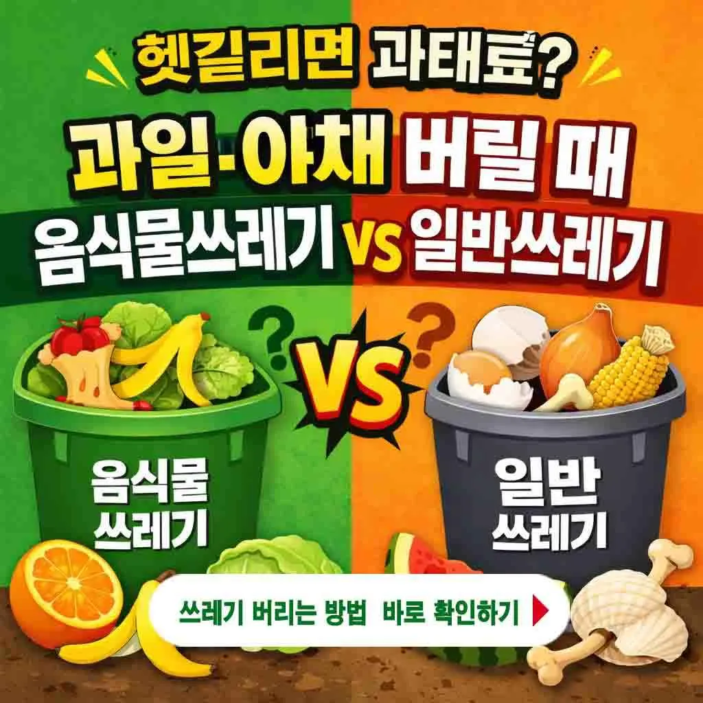 과태료까지 과일(사과,배,바나나,귤,오렌지,수박껍질)&middot;야채 버릴 때 음식물쓰레기 vs 일반쓰레기 완벽 정리 가이드(+생활폐기물 분리배출 누리집)