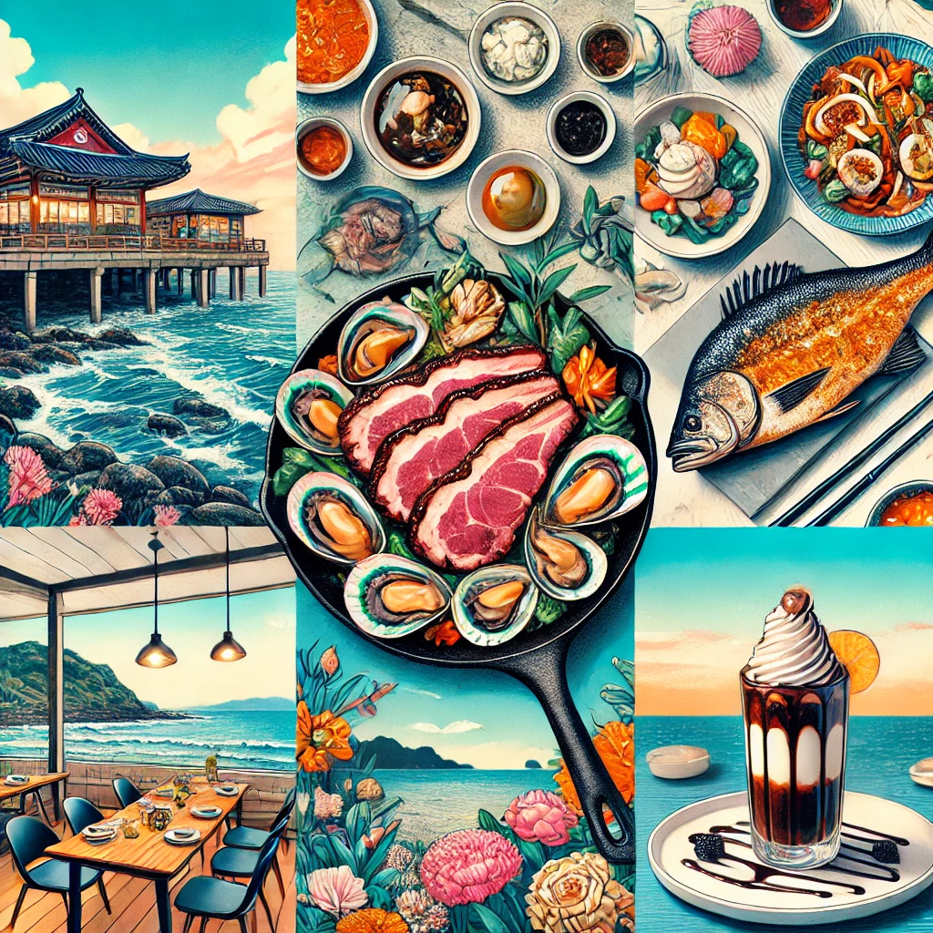 제주도 외식업 인기 메뉴 (흑돼지, 해산물, 감성카페)에 관한 사진