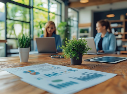 두명의 여성이 책상에서 일하는 사진