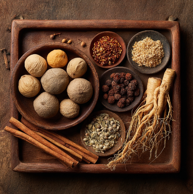 쌍화차 재료 나열 사진