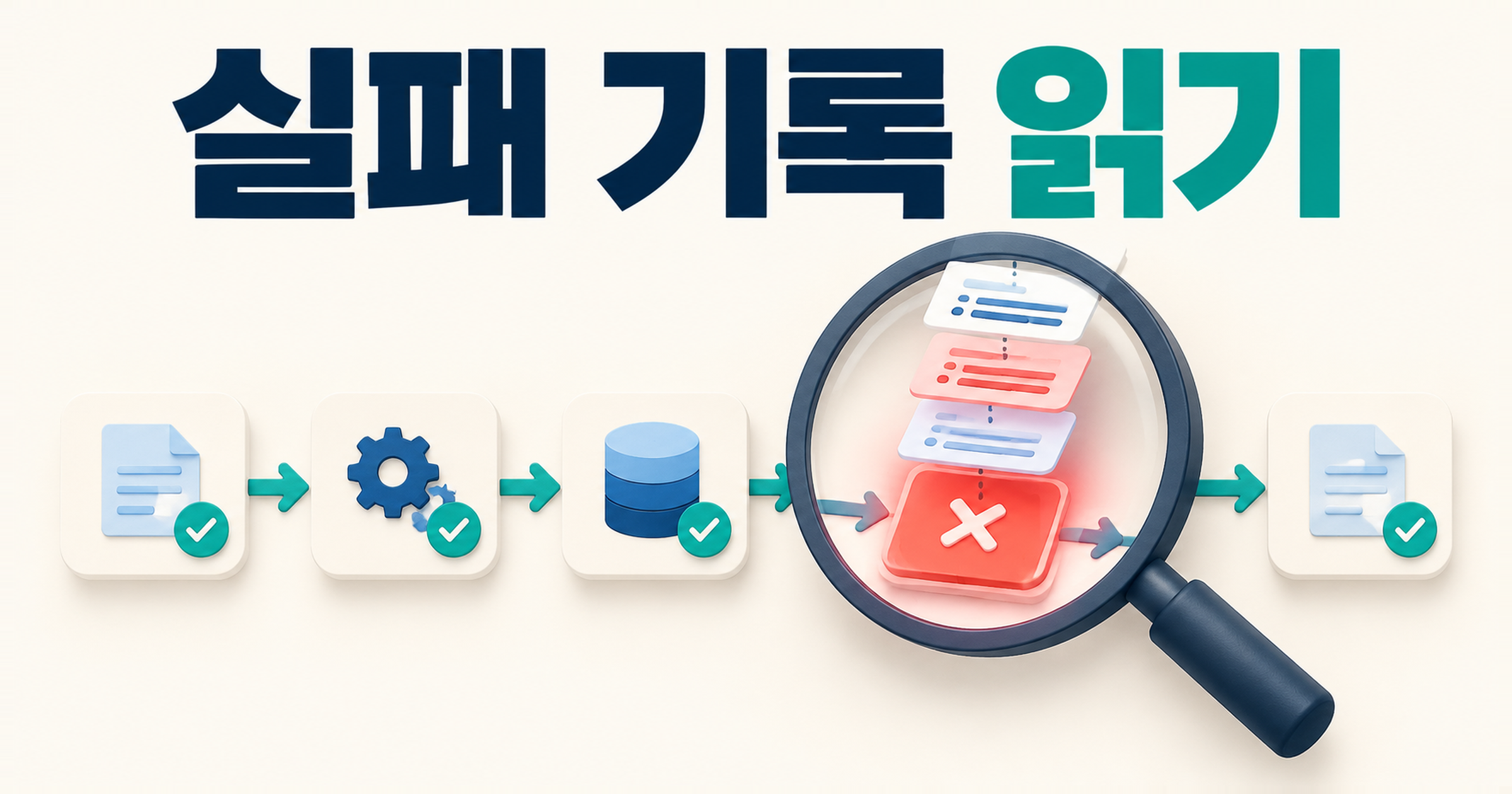 실패한 테스트의 기록을 따라 원인을 좁히는 AI 생성 개념 이미지