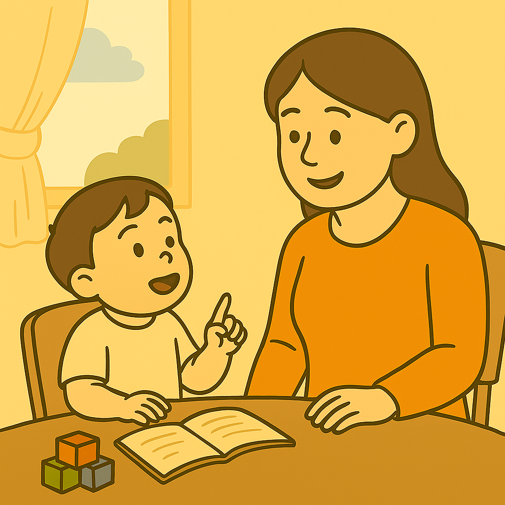 엄마와 대화하는 만2세아기 이미지