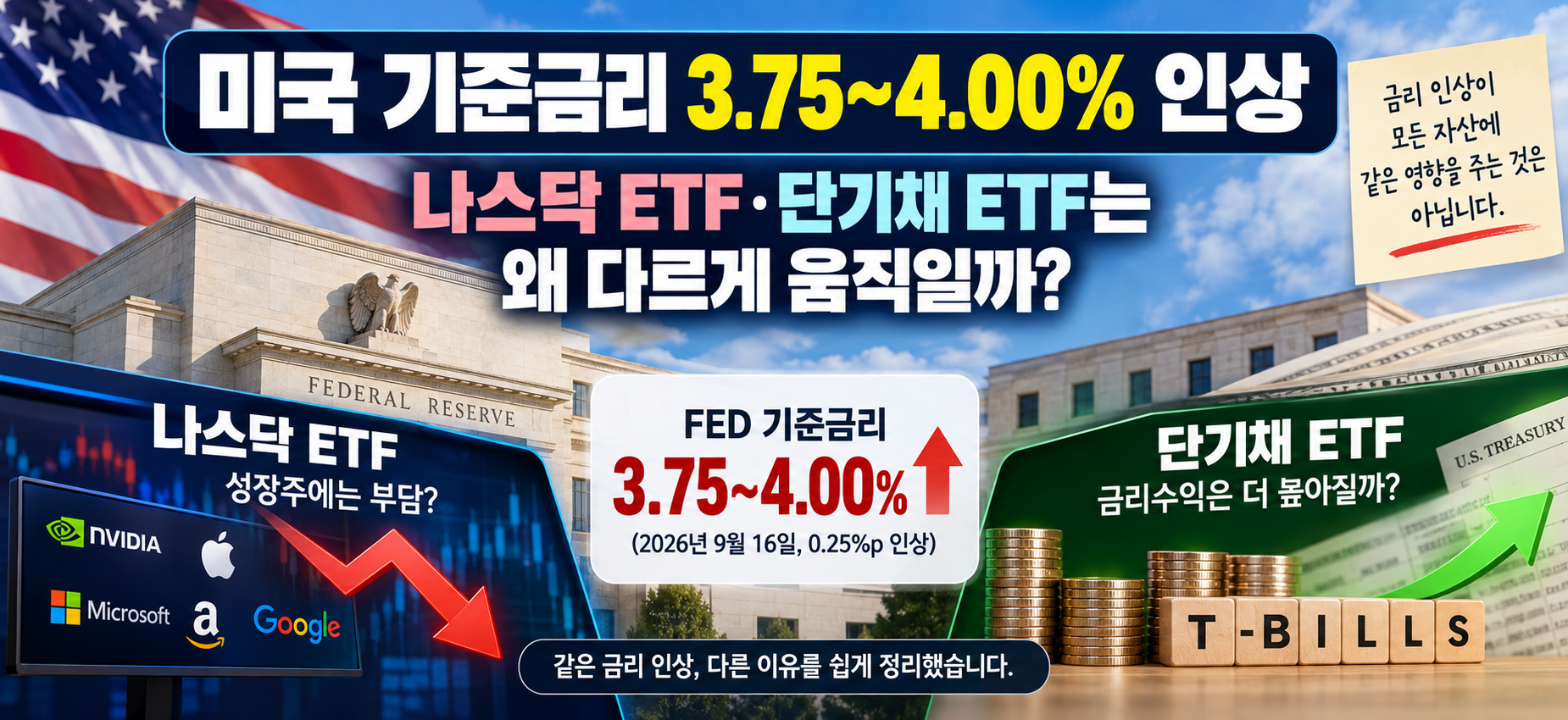 미국 기준금리 3.75~4.00% 인상 나스닥 ETF 단기채 ETF 비교