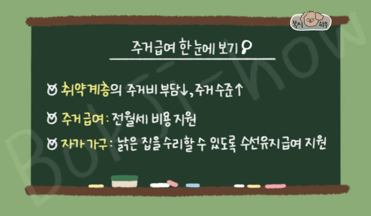 주거급여는 경제생활이 어려운 취약계층의 주거비 부담을 덜어주기 위한 복지 정책이다.