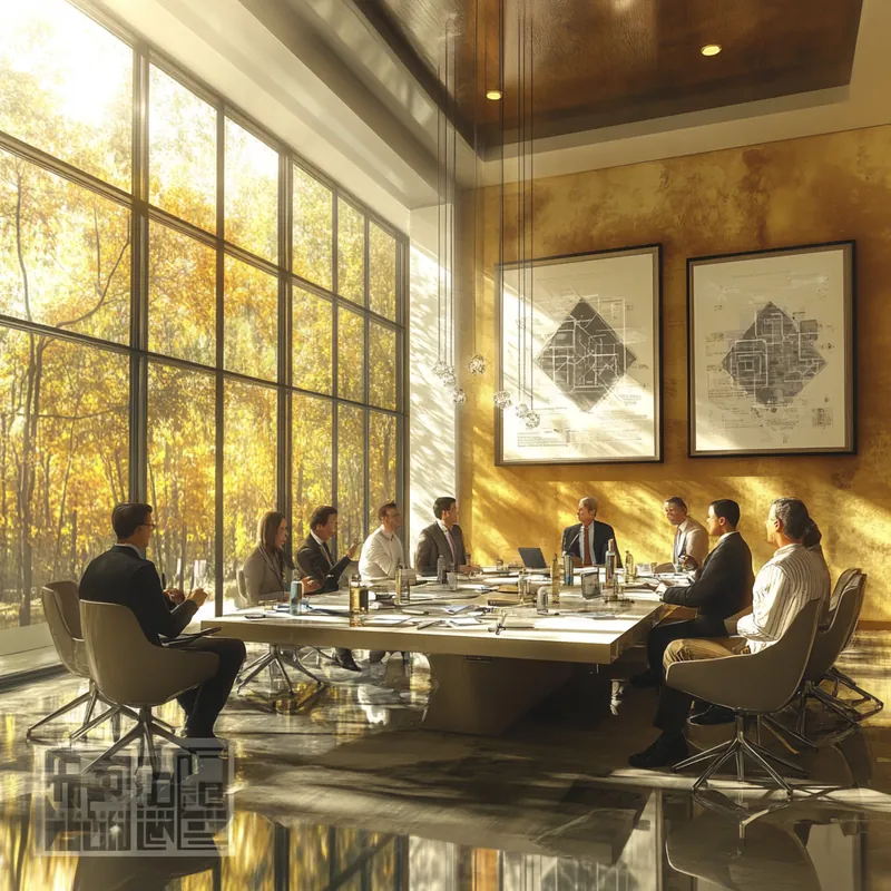 현대식 회의실에서 기업 임원들이 AI 투자와 시장 전망에 대한 활발한 논의를 통해 전략적인 비전과 기회를 모색한다.