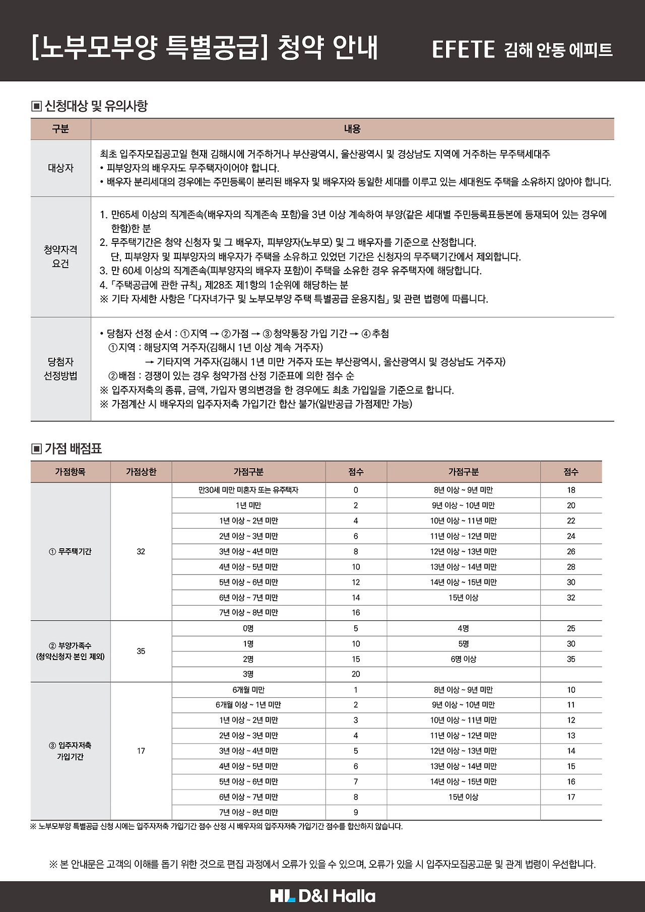 김해 안동 에피트 아파트 청약안내문 - 노부모