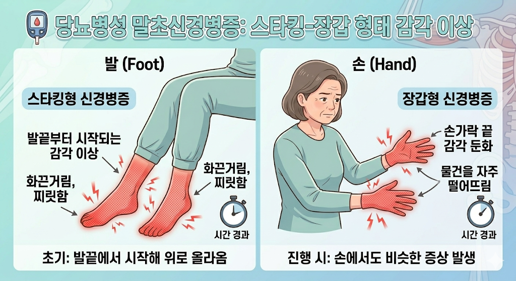 당뇨병성 말초신경병증 : 스타킹-장갑 형태 감각이상