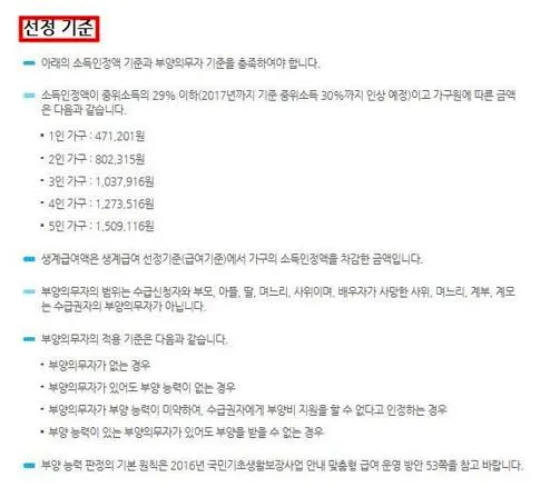 기초생활수급자 자격요건
