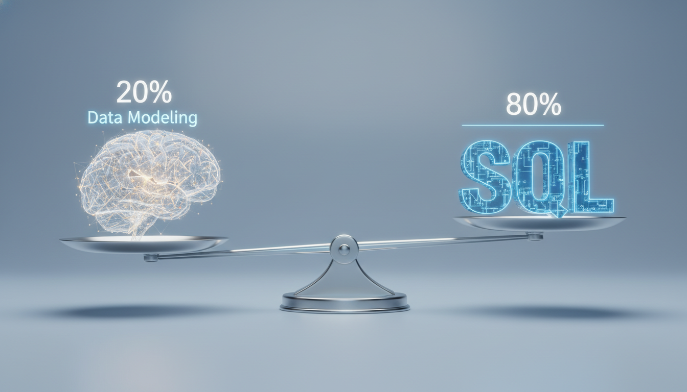 SQLD 1과목 데이터 모델링과 2과목 SQL 기본 출제 비중을 보여주는 저울 일러스트