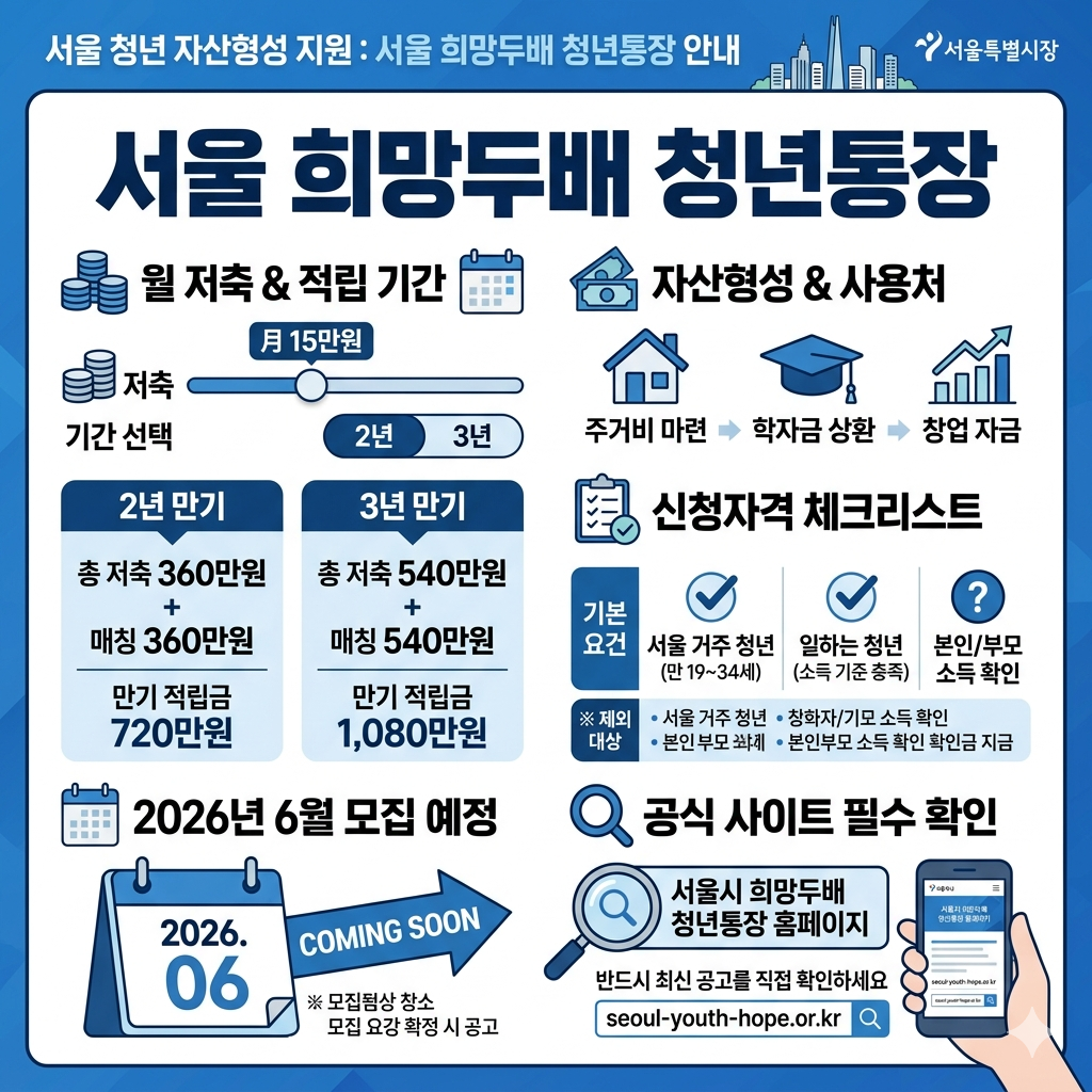 2026 서울 희망두배 청년통장 신청자격&middot;조건&middot;신청방법 인포그래픽