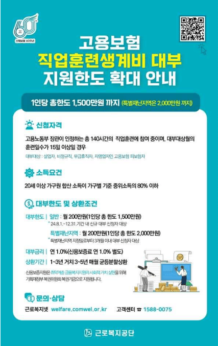 직업훈련 생계비 대출 추가 한도 확대에 대한 포스터