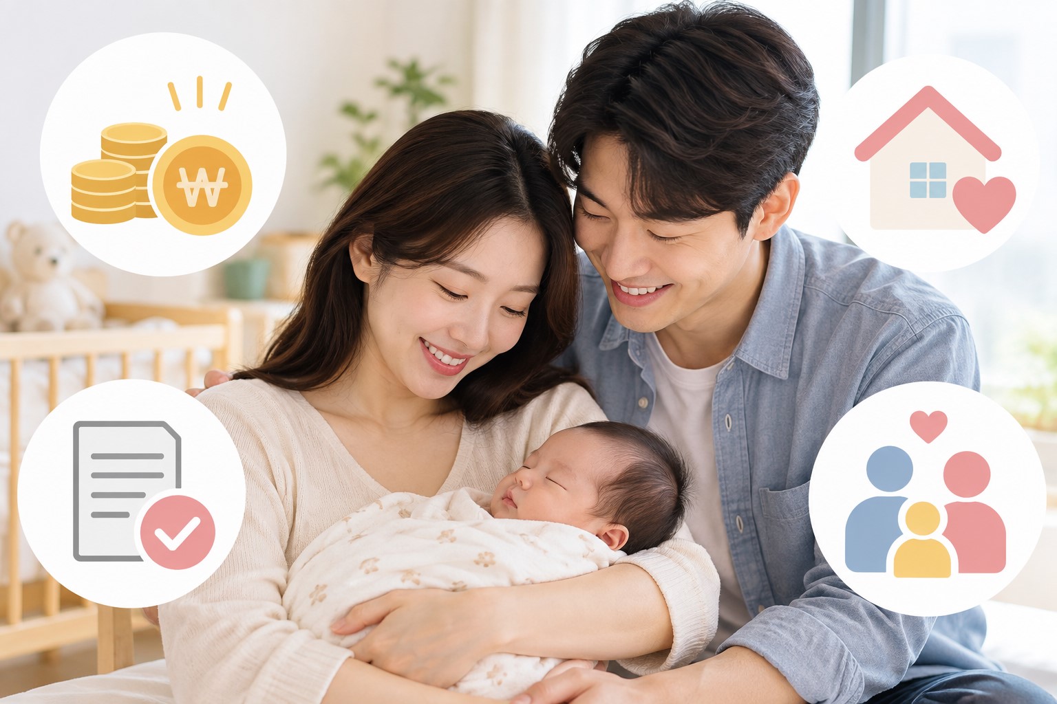 따뜻한 가족과 육아 지원 아이콘 이미지