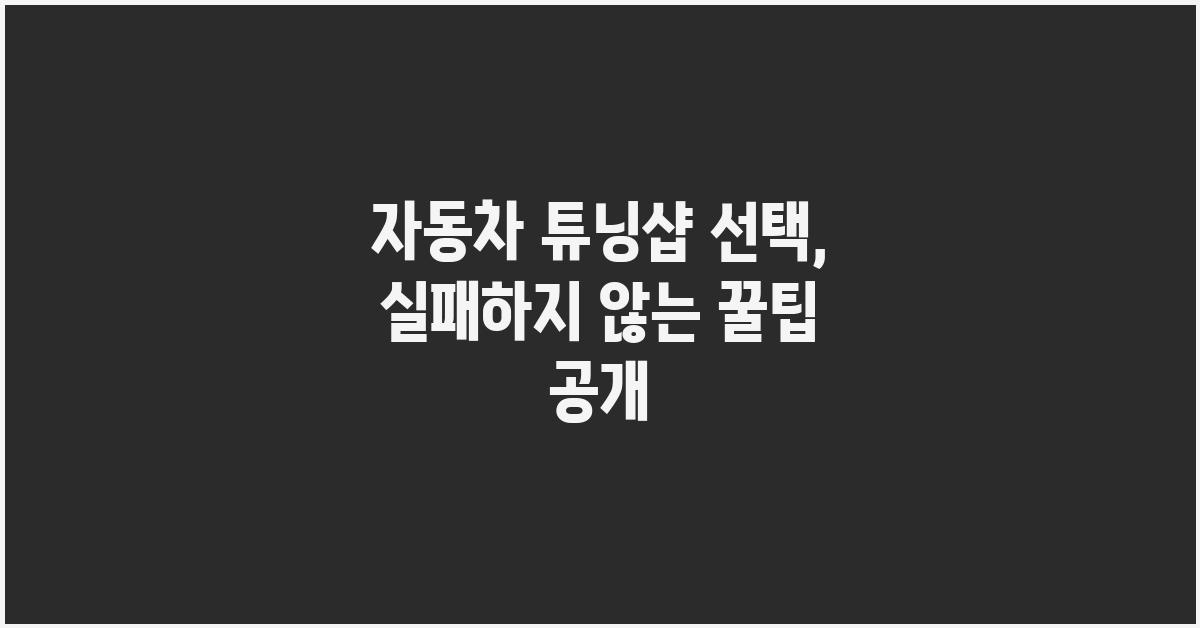 자동차 튜닝샵 선택, 실패하지 않는 방법은?