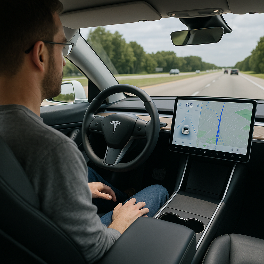 자율주행하는 테슬라 이미지