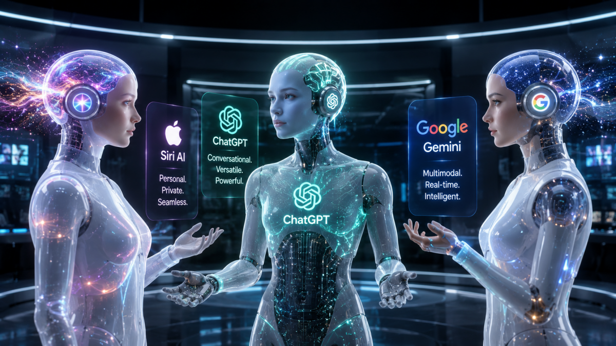 Siri AI와 ChatGPT 그리고 Google Gemini 비교 이미지