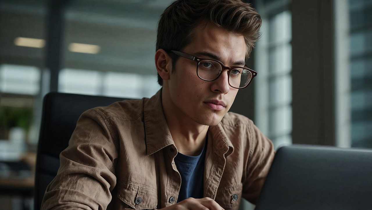 노트북을 보며 무언가를 분석하는 남자