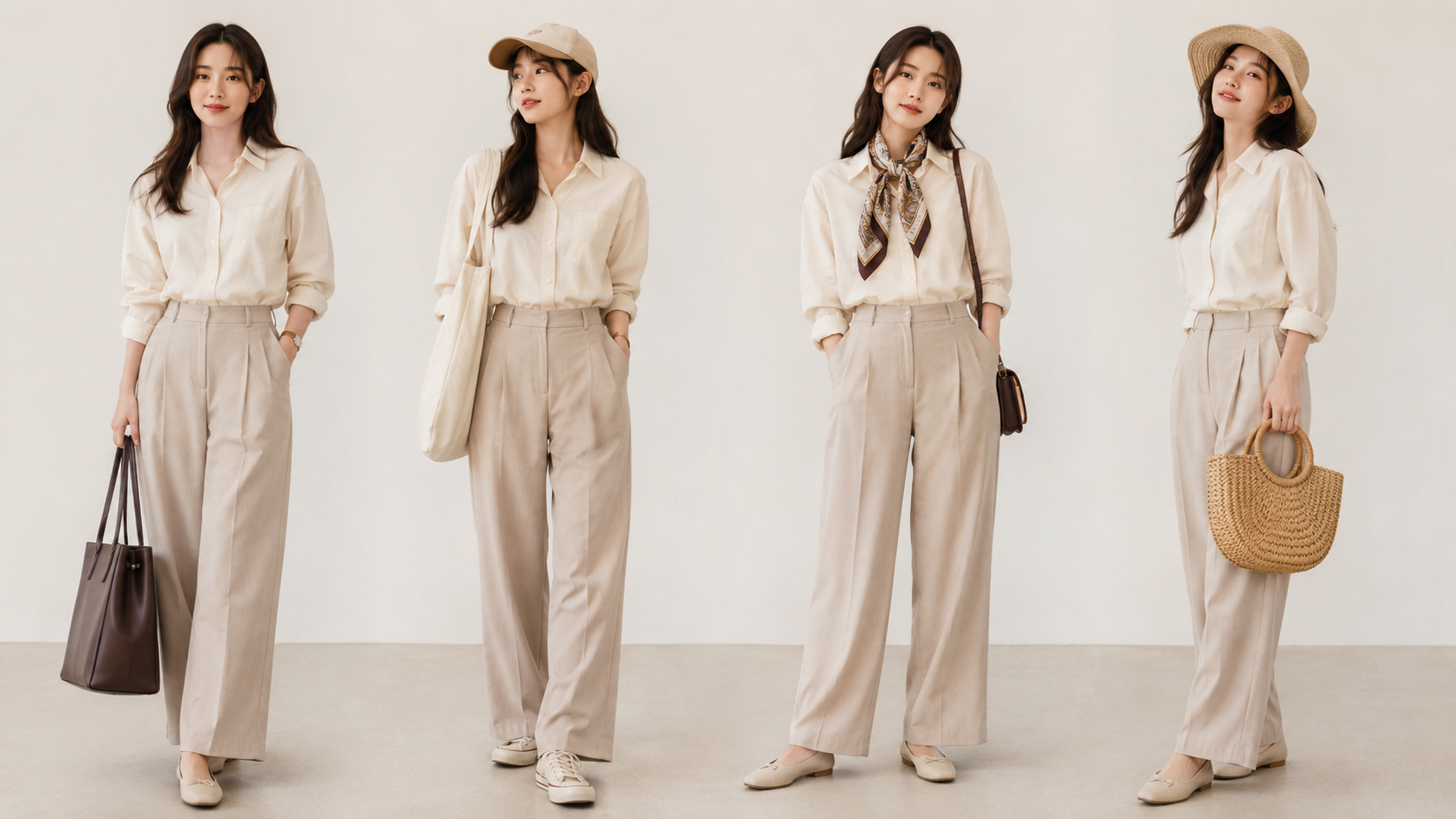 Detail page image showing the value of various styling by matching different fashion accessories with the same outfit