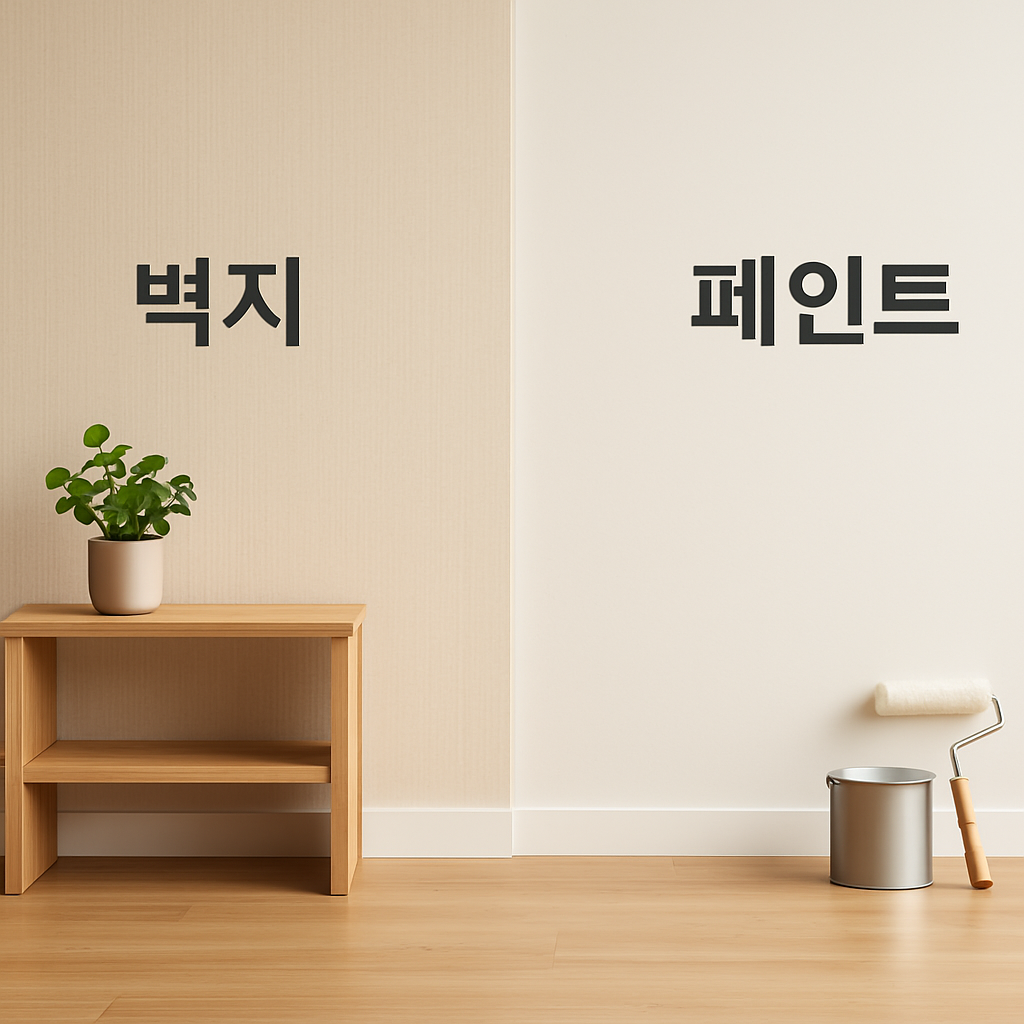 벽지와 페인트 비교 관련 사진.