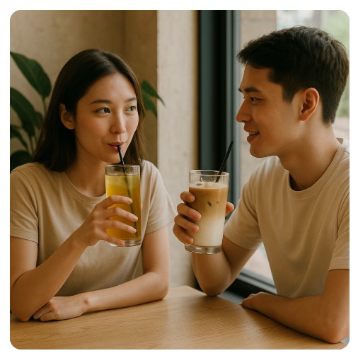 음료를 마시는 연인 사진