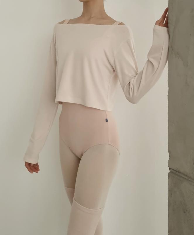 (베이지핑크) 루즈핏 크롭 상의워머 발레티셔츠