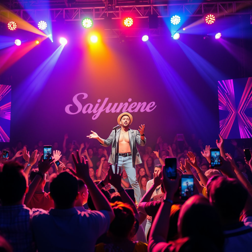 노래를 부르는 주인공이 무대에서 관객과 교감하는 장면