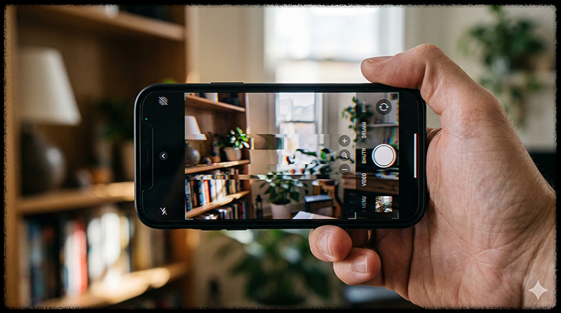 카메라 앱 실행 중 오류가 발생하는 스마트폰 모습