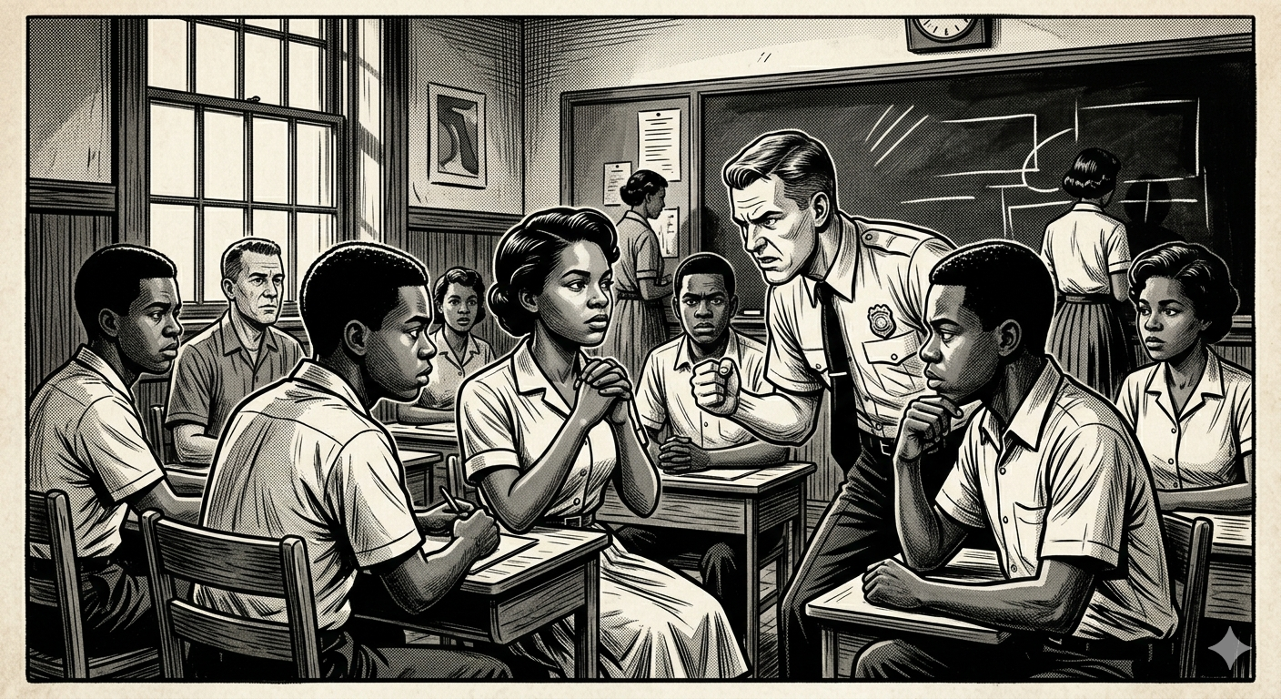 미국 시민권 운동 시대의 차별과 분리를 상징적으로 표현한 이미지