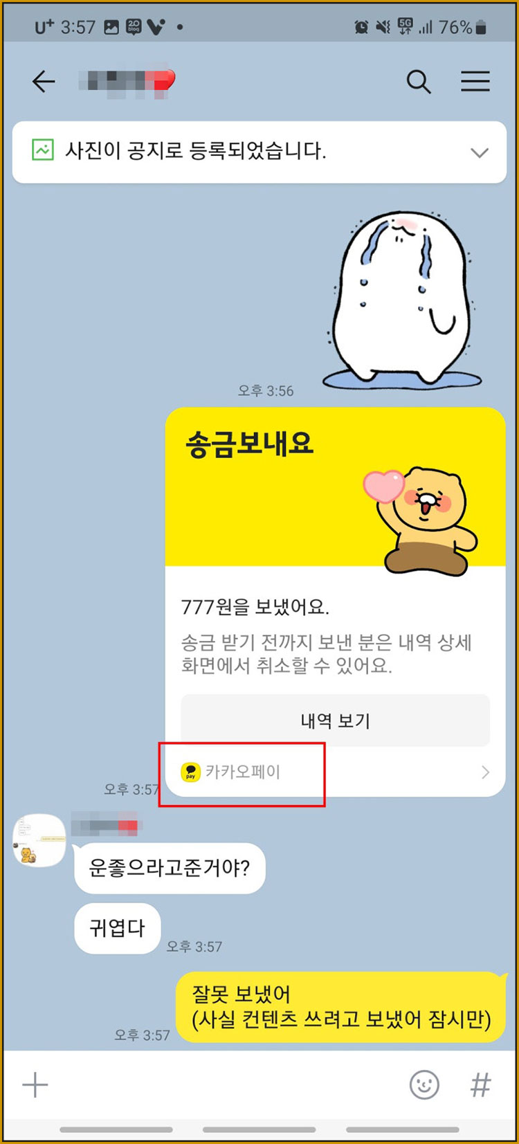 카카오페이 송금 취소