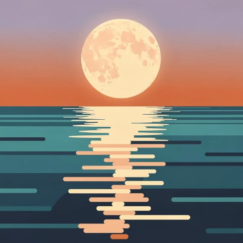 월령과 어족 활동 - 바다 위 달 이미지